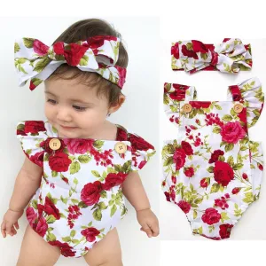 2018 Cute Floral Romper 2pcs Baby Girls Clothes Jumpsuit Romper Headband 0-24M Age Ifant Toddler Newborn Outfits Set Hot Sale