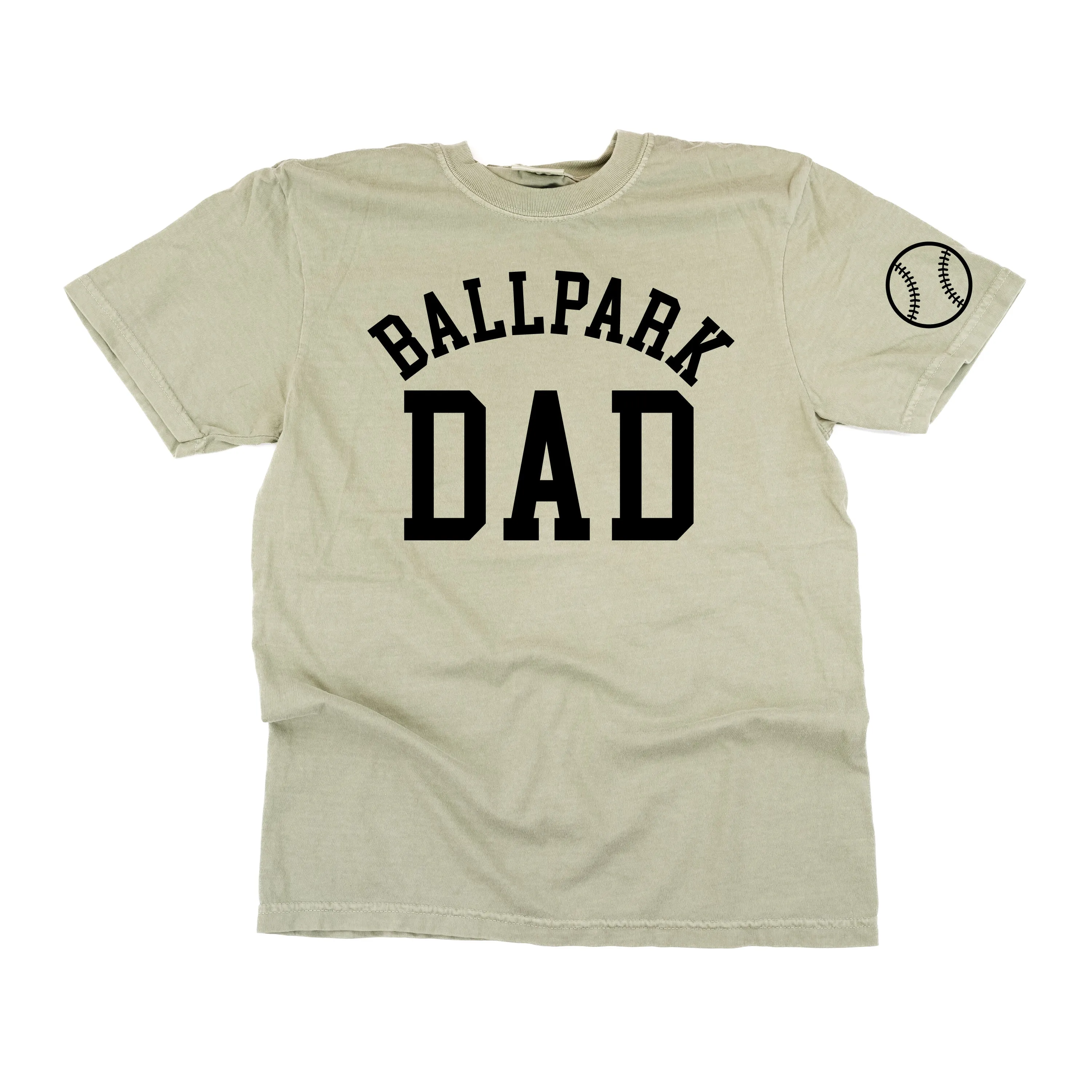 Ballpark Dad - Baseball Detail on Sleeve - SHORT SLEEVE COMFORT COLORS TEE