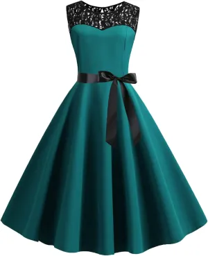 Binmer Women's Cocktail Dresses 2024 Summer Sleeveless Lace Wedding Guest Dress Flared A-Line Swing Casual Party Dresses