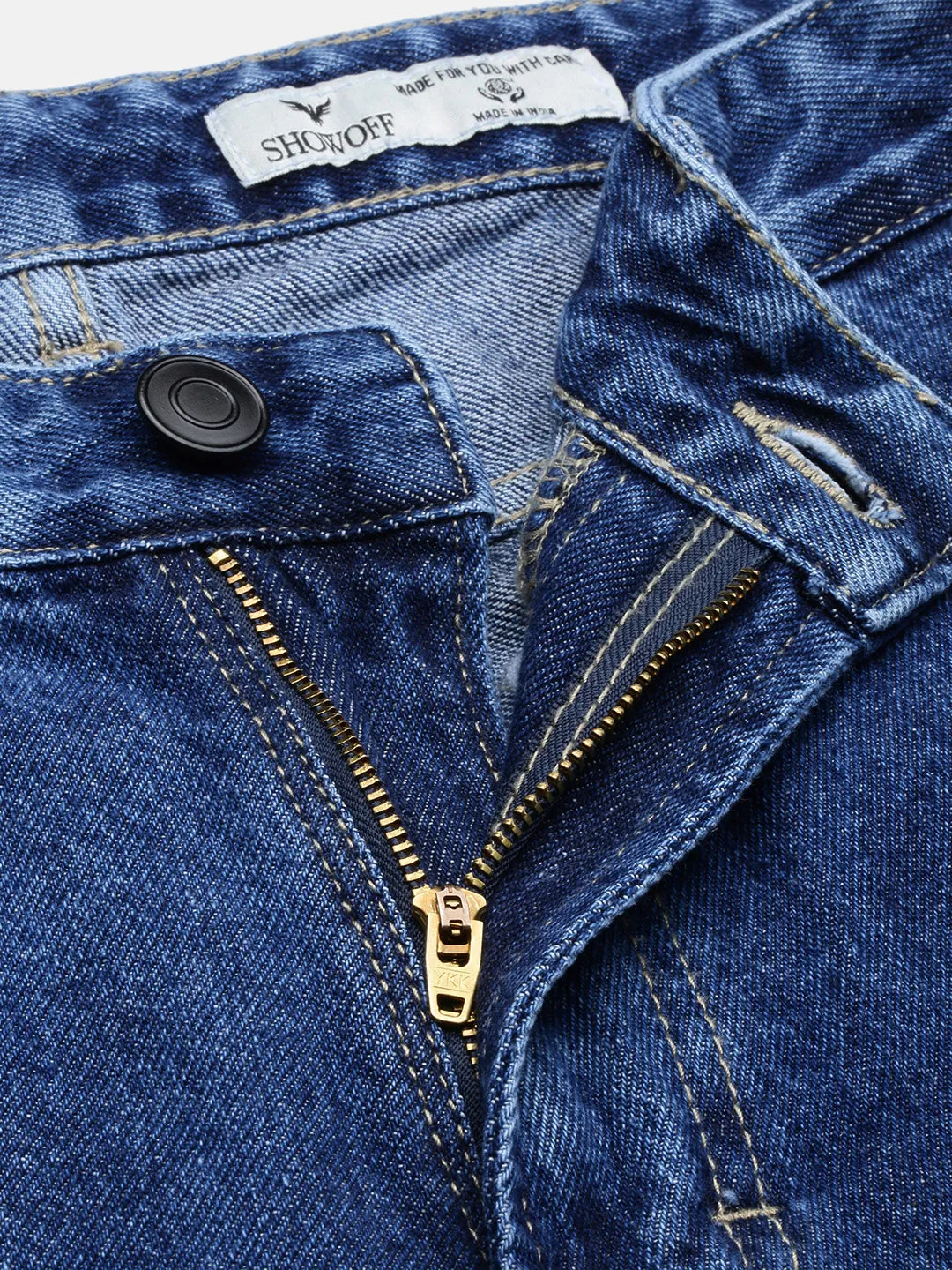 Men Blue Vintage Wash Loose Fit Jeans