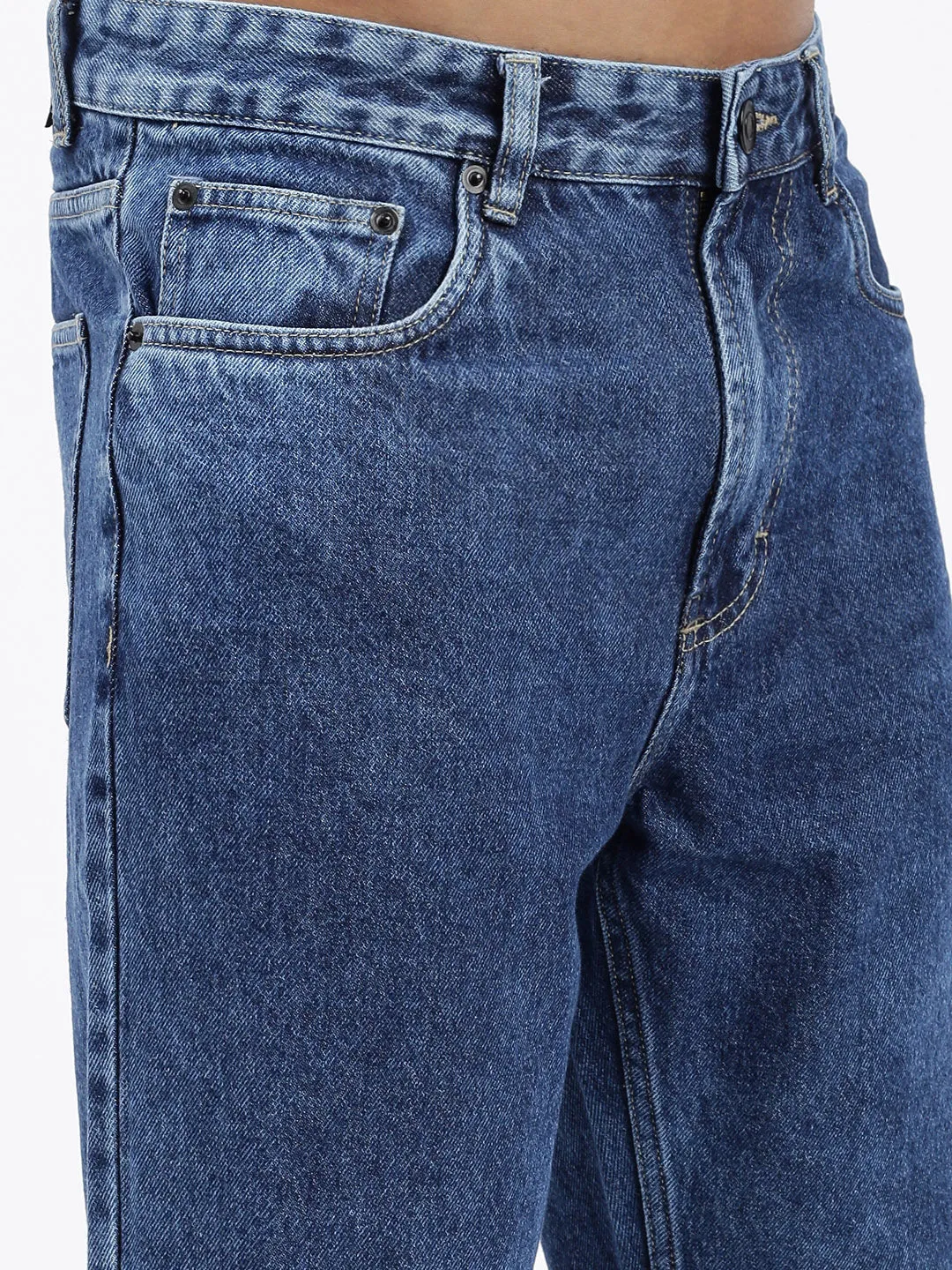 Men Blue Vintage Wash Loose Fit Jeans