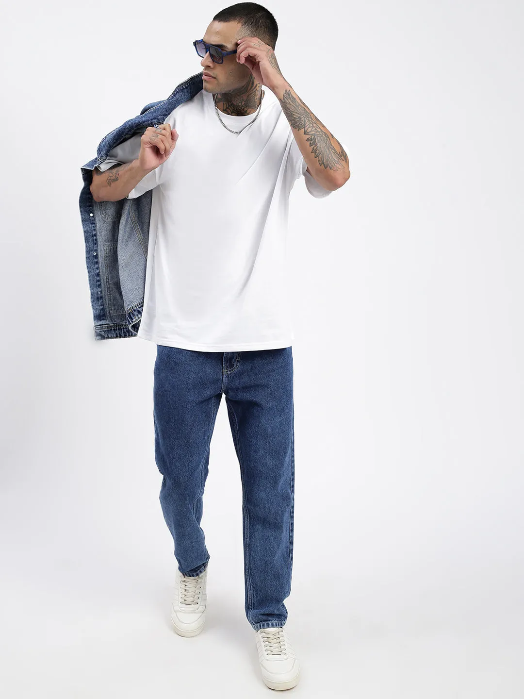 Men Blue Vintage Wash Loose Fit Jeans