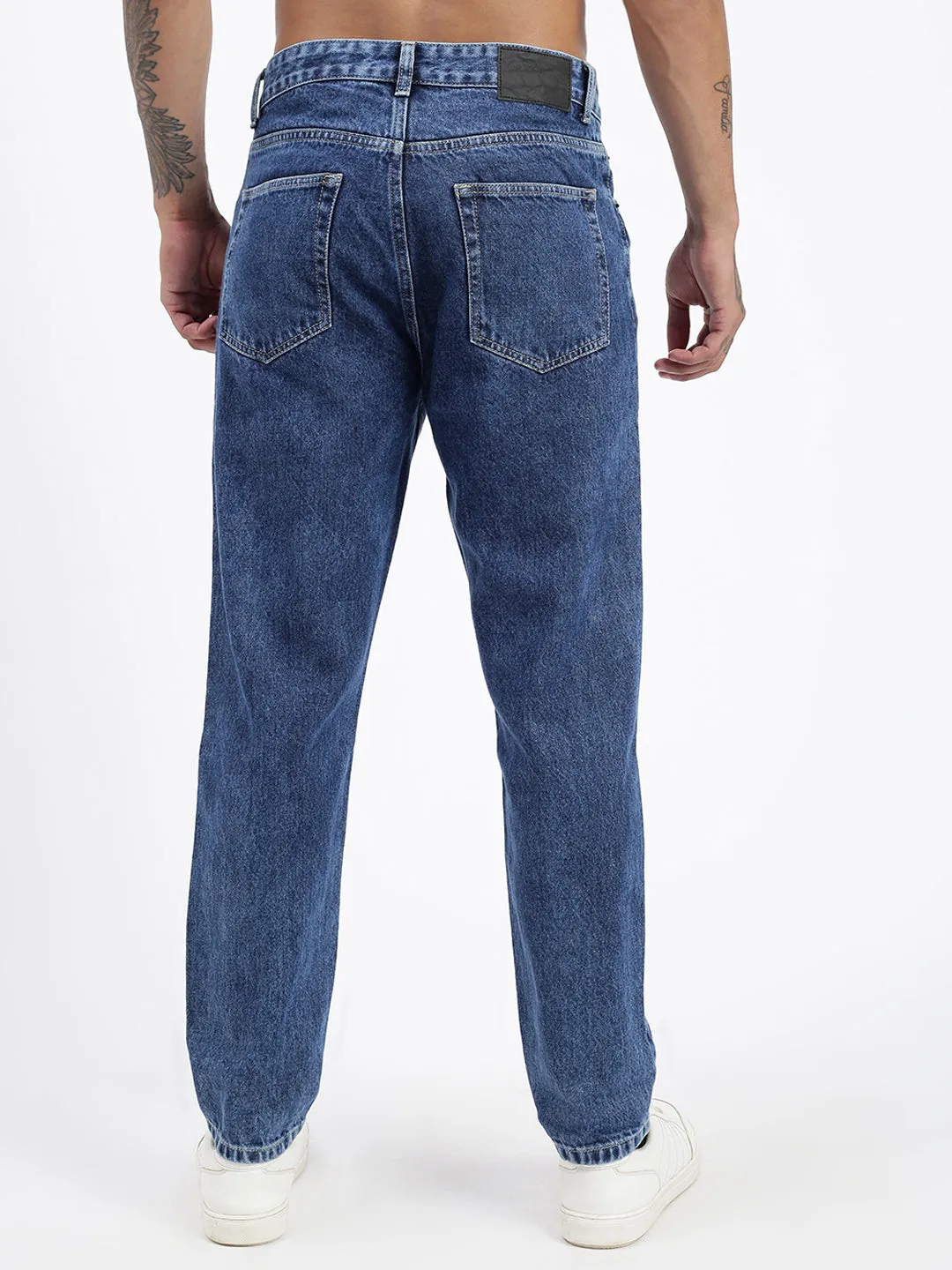 Men Blue Vintage Wash Loose Fit Jeans