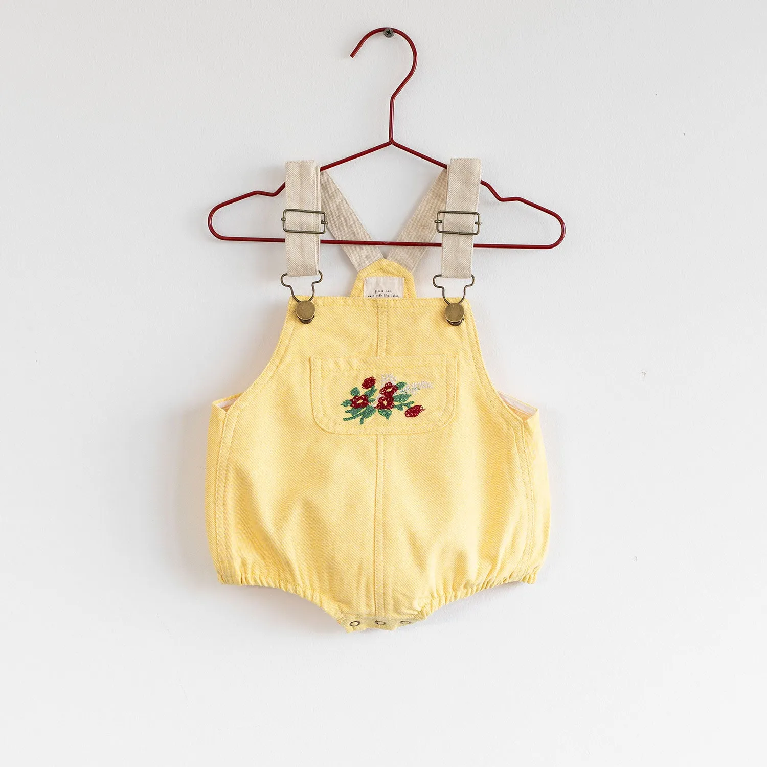 Please Mom Yellow Denim Barrel Baby Romper
