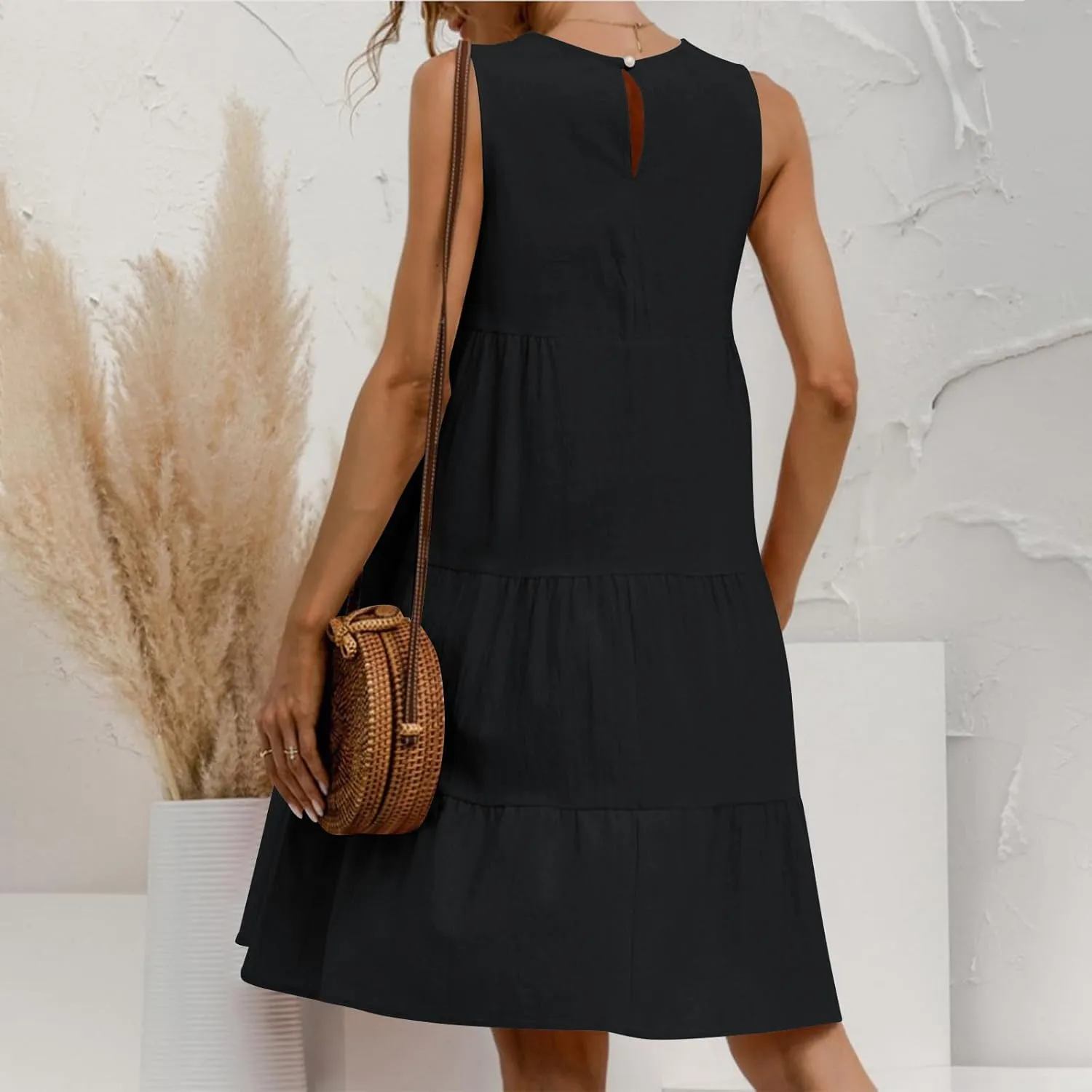 Summer Casual Dresses for Women 2024 Loose Fit Lightweight Pleated Linen Sundresses Plus Size Going Out Beach Dresses