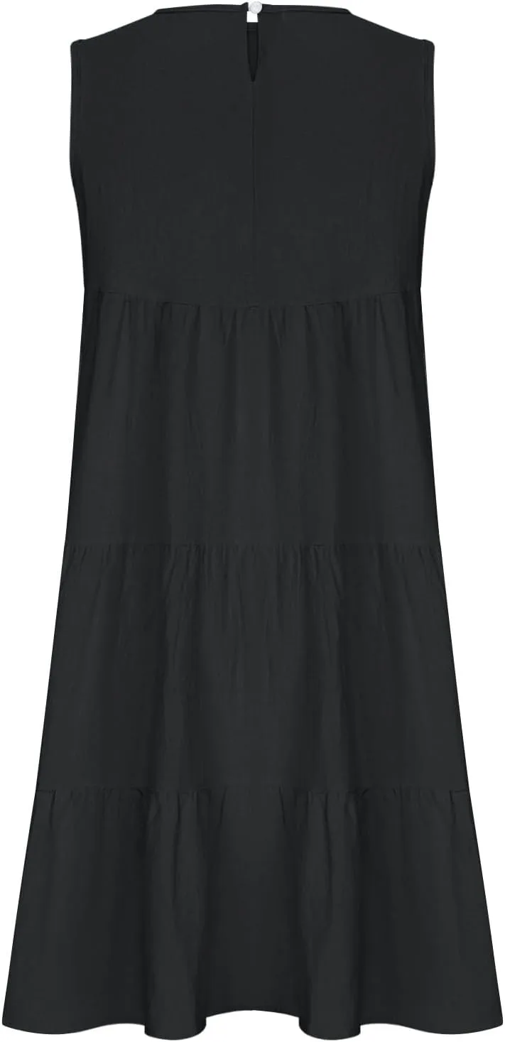 Summer Casual Dresses for Women 2024 Loose Fit Lightweight Pleated Linen Sundresses Plus Size Going Out Beach Dresses