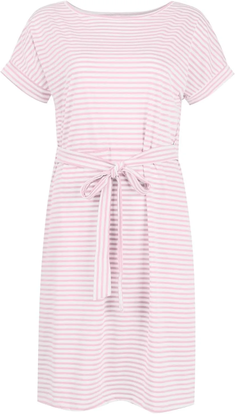 Summer Dresses for Women 2025 Casual Short Sleeve T Shirt Dress Tie Waist Belted Striped Midi Dress with Pockets