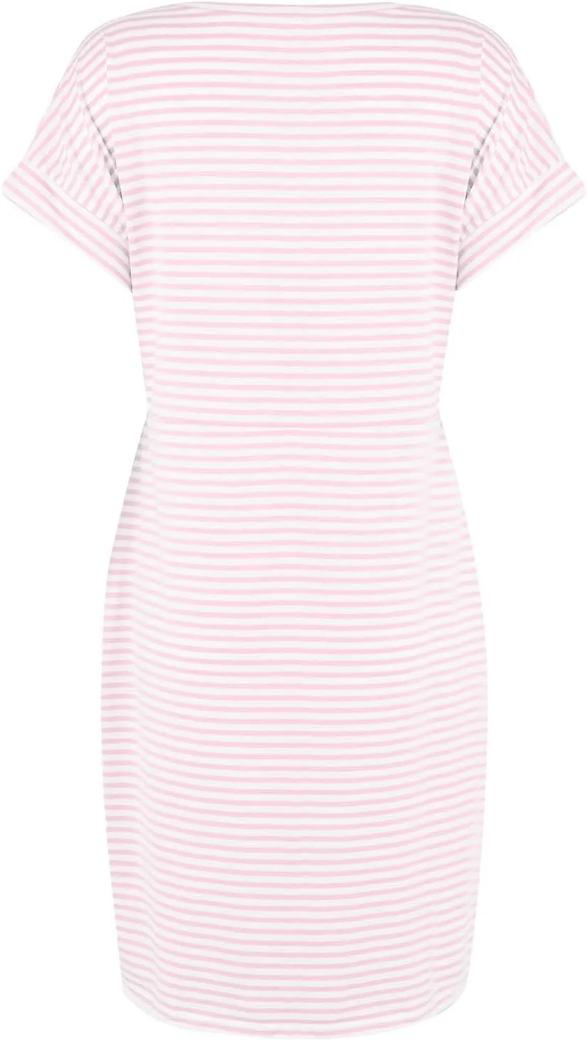 Summer Dresses for Women 2025 Casual Short Sleeve T Shirt Dress Tie Waist Belted Striped Midi Dress with Pockets