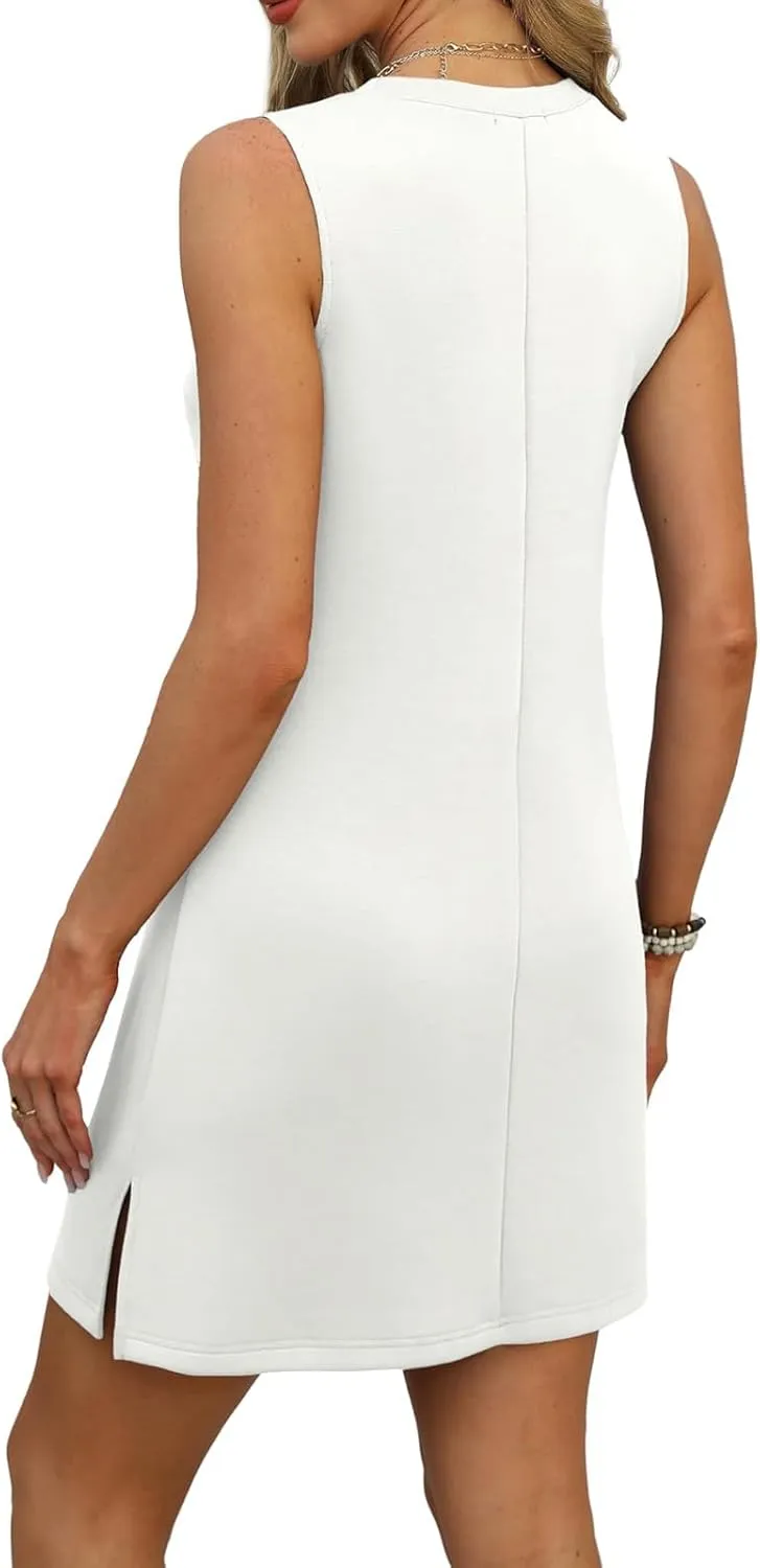 T Shirt Dresses for Women 2025 Summer Casual Mini Dress V-Neck Sleeveless Short Dress Side Split Tank Tshirt Sundress