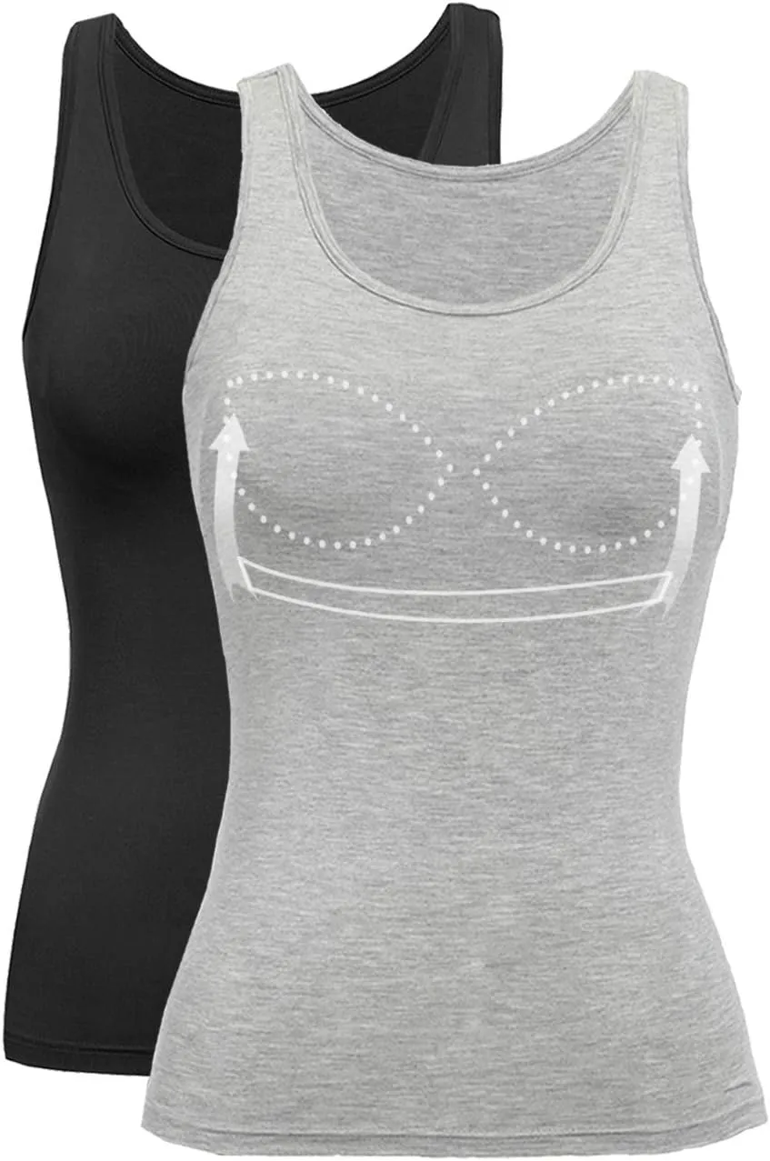 Tank Top with Built in Bra Cup for Women Casual Wide Strap Sleevless Layer Camisole Yoga Top Pack S-3XL