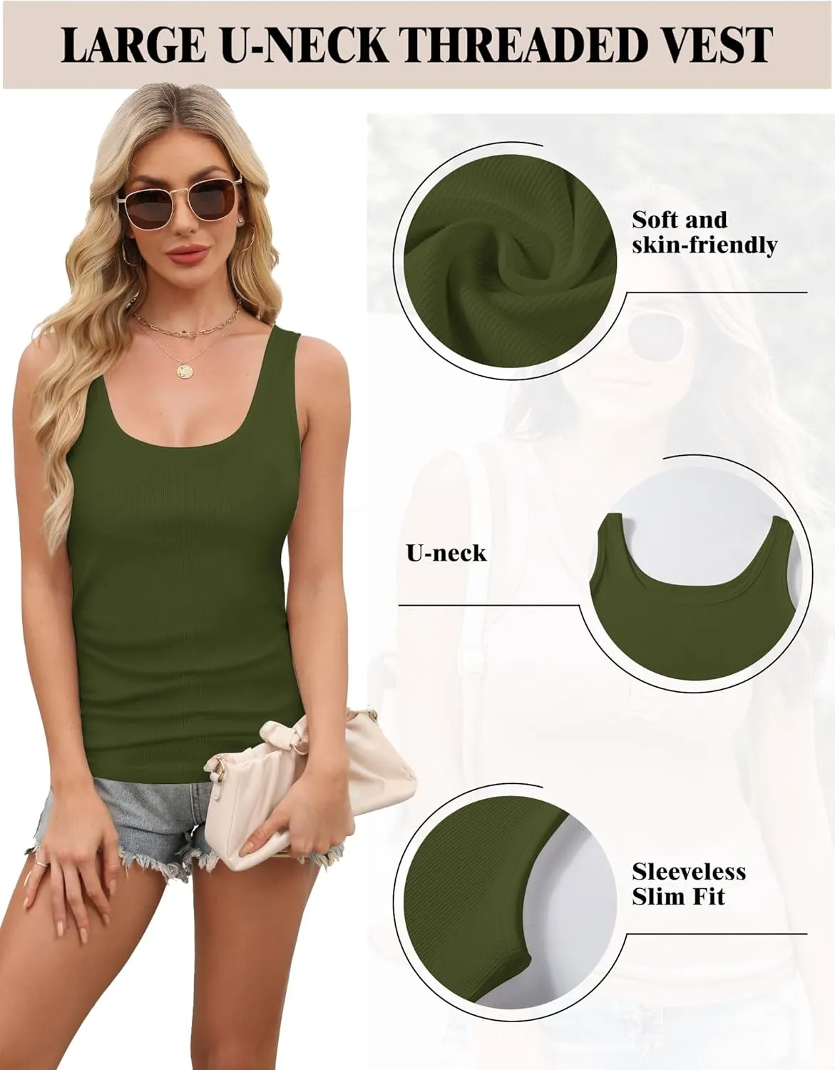 Tank Tops for Women, U Neck Ribbed Tank Top, Women Slim Knit Going Out Tops Sleeveless Basic Summer Shirts