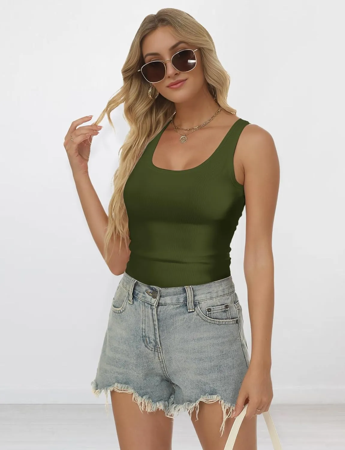 Tank Tops for Women, U Neck Ribbed Tank Top, Women Slim Knit Going Out Tops Sleeveless Basic Summer Shirts
