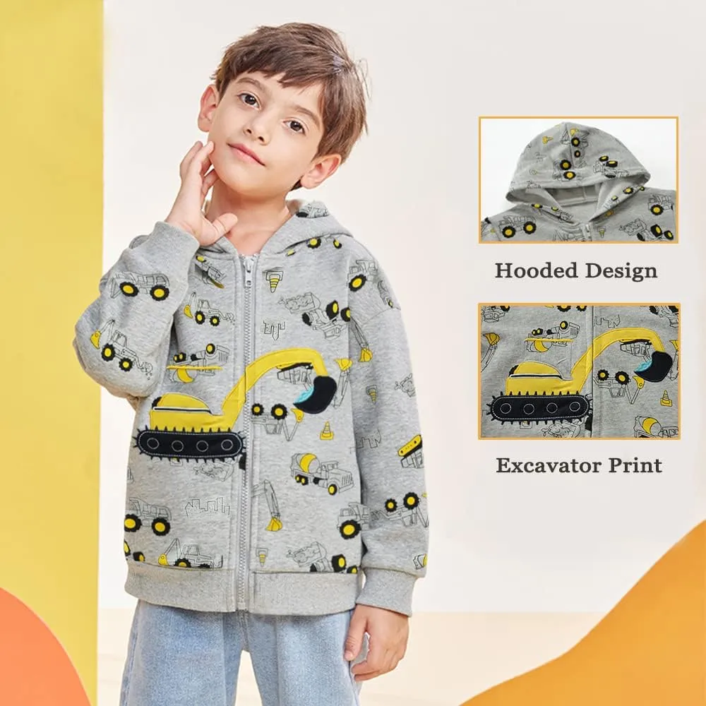 Toddler Boys Hoodies Excavator Sweatshirt Baby Boys Jacket Zipper Hoodie Top Kids Coat Winter Long Sleeve Hooded Shirts 1-7T