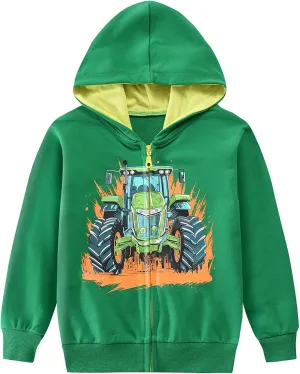 Toddler Boys Hoodies Excavator Sweatshirt Baby Boys Jacket Zipper Hoodie Top Kids Coat Winter Long Sleeve Hooded Shirts 1-7T