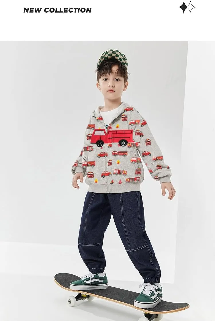 Toddler Boys Hoodies Excavator Sweatshirt Baby Boys Jacket Zipper Hoodie Top Kids Coat Winter Long Sleeve Hooded Shirts 1-7T
