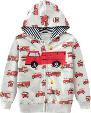 Toddler Boys Hoodies Excavator Sweatshirt Baby Boys Jacket Zipper Hoodie Top Kids Coat Winter Long Sleeve Hooded Shirts 1-7T
