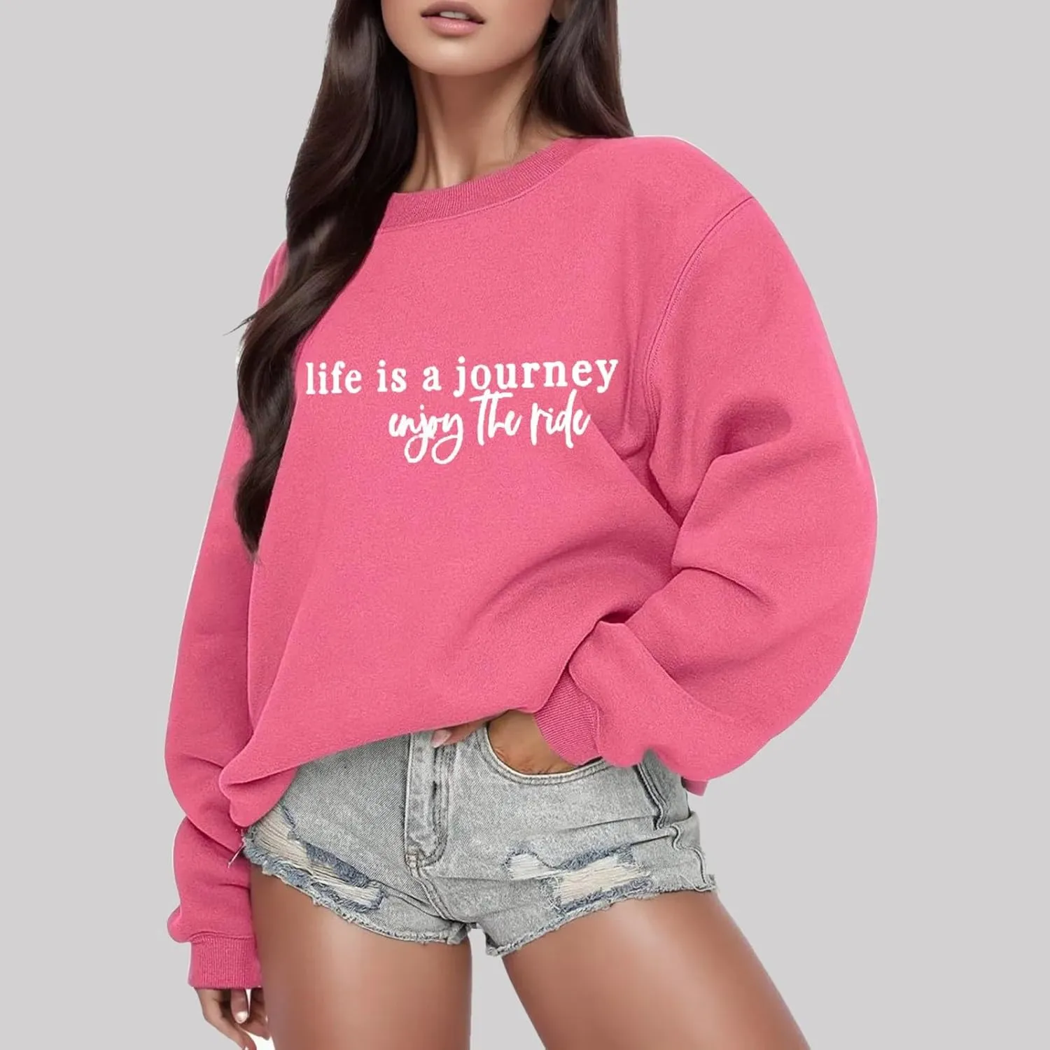 Women Long Sleeve Lightweight Sweatshirts Round Neck Plus Size Pullover Oversized Fashion Womens Hoodies