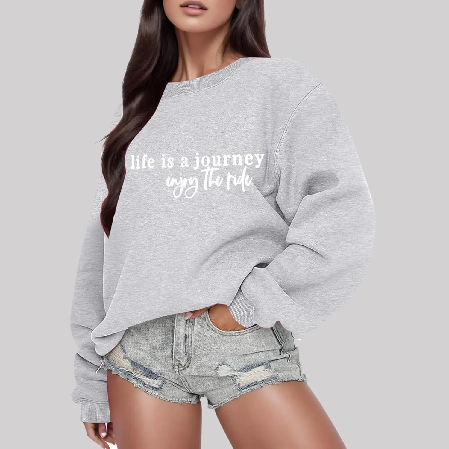 Women Long Sleeve Lightweight Sweatshirts Round Neck Plus Size Pullover Oversized Fashion Womens Hoodies