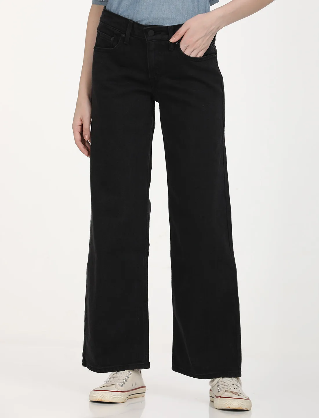 Women's Black Loose Fit Low Rise Jeans