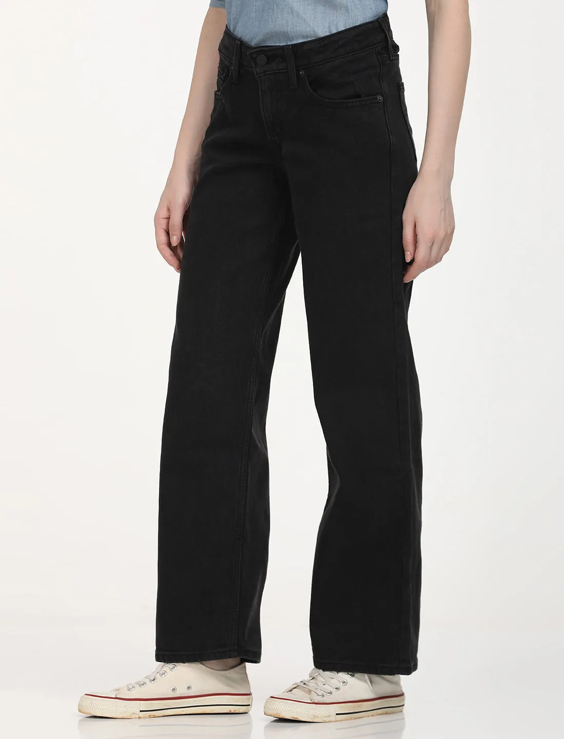 Women's Black Loose Fit Low Rise Jeans