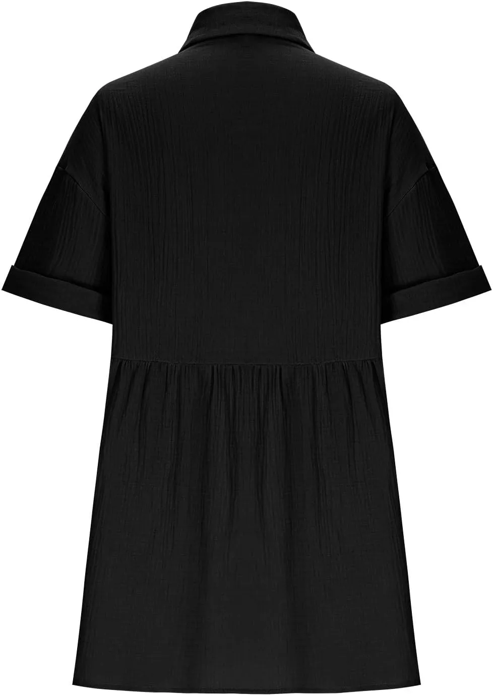 Womens Casual Short Sleeve Button Down Mini Shirt Dress Cotton Tunic Loose Beach Dress Tiered Ruffle Hem Shirt Dress