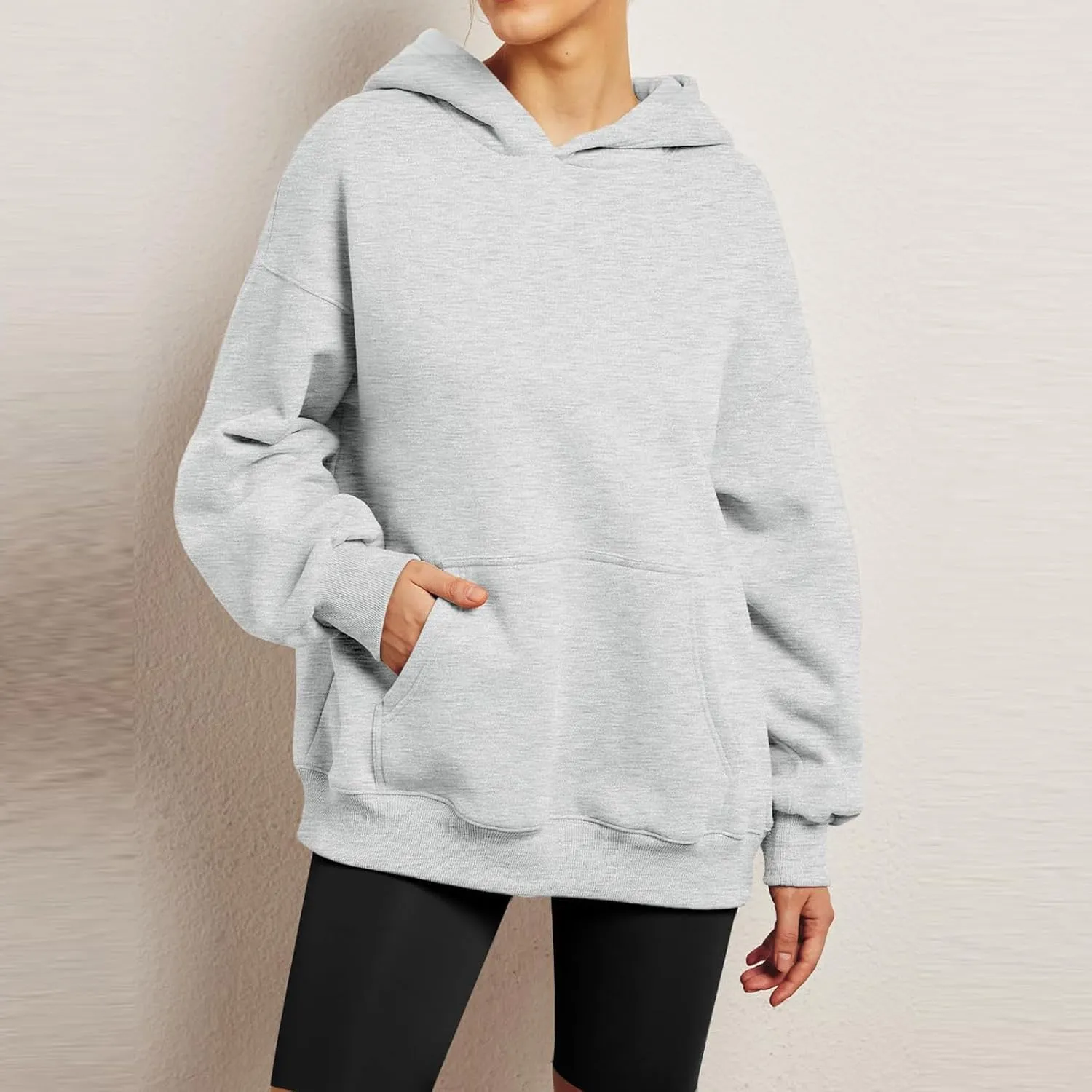 Womens Oversized Sweatshirt Hoodie Drop Shoulder Baggy Hooded Pullover Lightweight Long Sleeve Fall Clothes w/Pockets