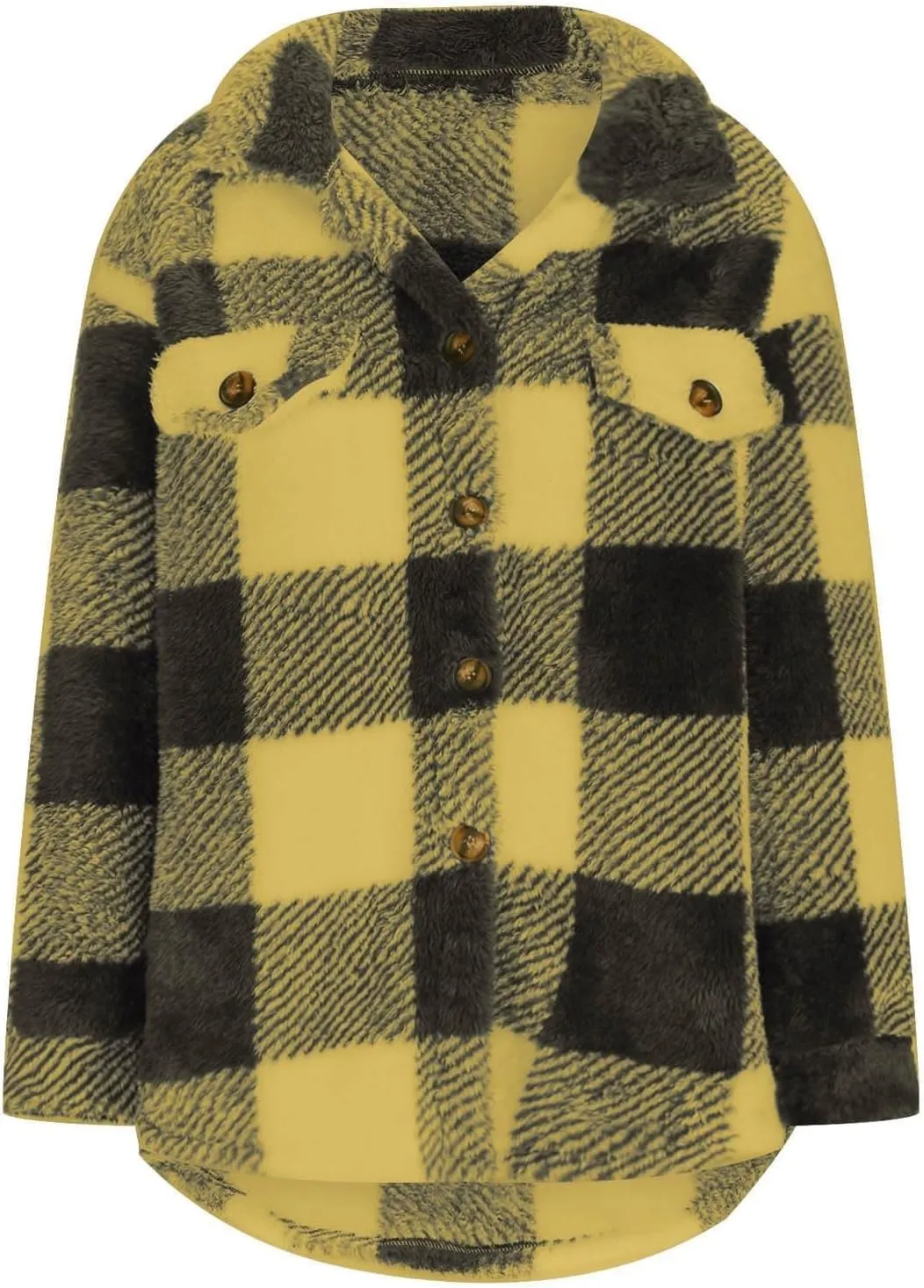 Womens Plaid Fleece Shacket Jacket Oversized Trendy Plaid Flannel Jacket Button Down Fall Winter Warm Hoodie Coat Cardigan