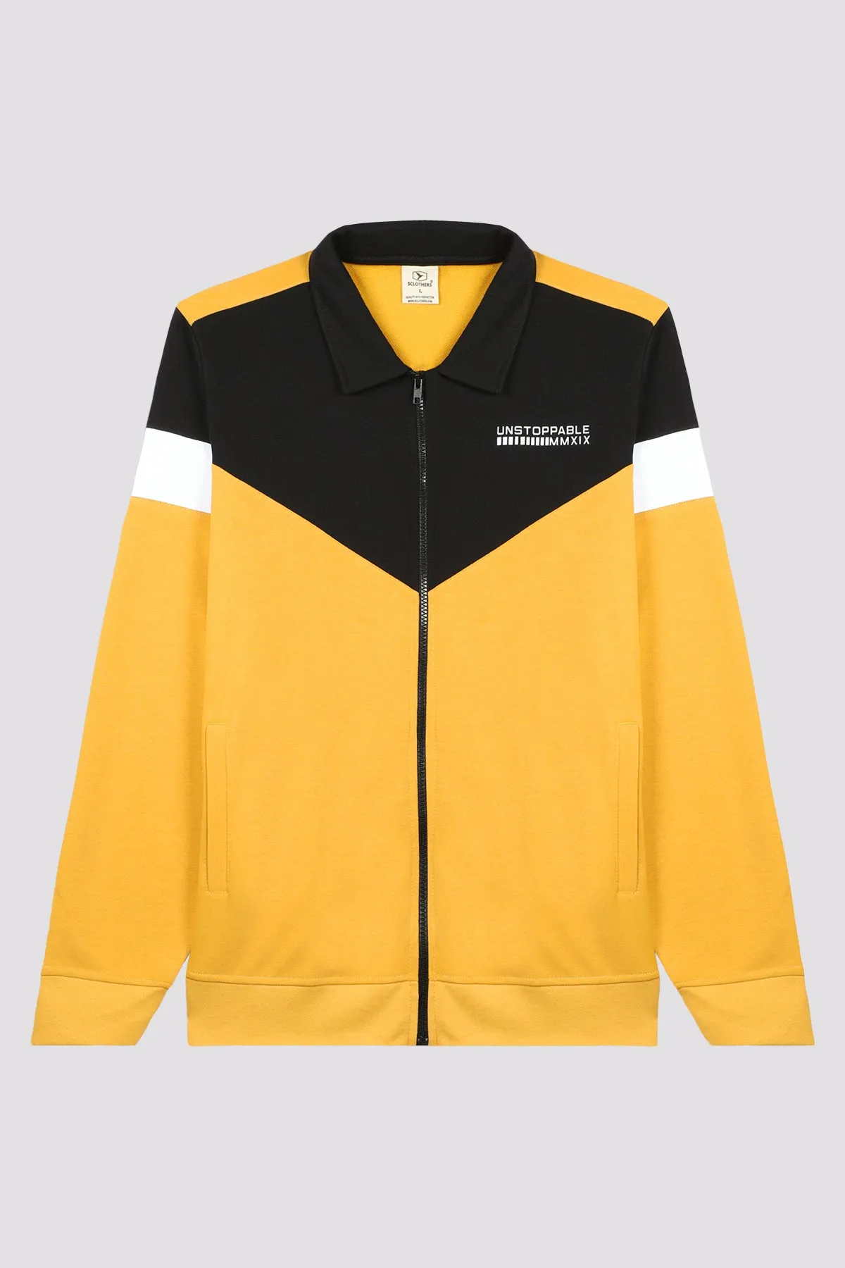 Yellow Contrast Panelled Zipper Jacket (Plus Size) - W23 - MJ0017P