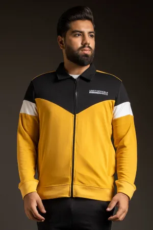 Yellow Contrast Panelled Zipper Jacket (Plus Size) - W23 - MJ0017P
